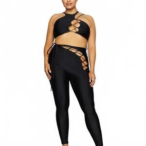Skims Cutout Lace Up Legging Onyx Black Women's Size XS